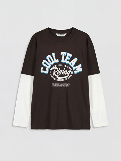 LCW Kids Bisiklet Yaka Uzun Kollu Baskılı Erkek Çocuk Tişört - S6N893Z4-3UL