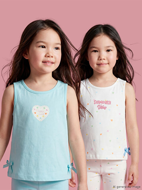 LCW Kids Bisiklet Yaka Baskılı Kız Çocuk Atlet 2'li