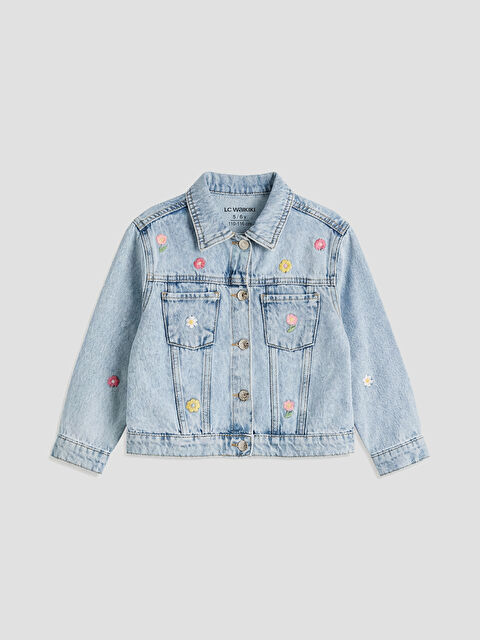 LCW Kids Gömlek Yaka Çiçekli Kız Çocuk Jean Ceket - S6N920Z1-V2T