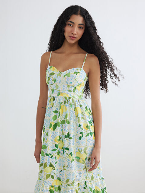 XSIDE İp Askılı Lİmon Desenli Katkat Elbise