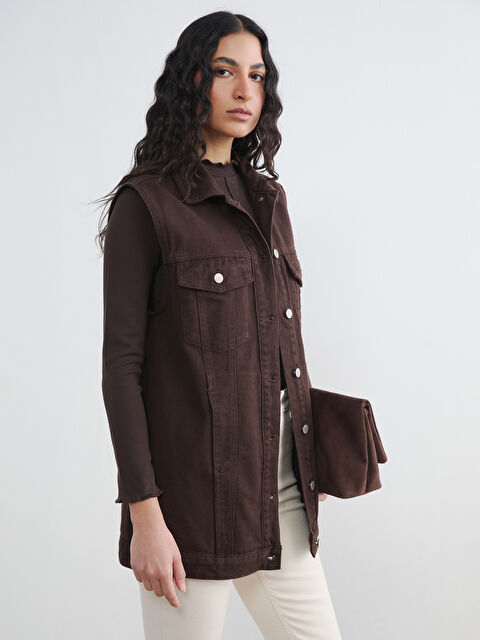 LCW Modest Gömlek Yaka Kadın Jean Yelek - S6N977Z8-HCN