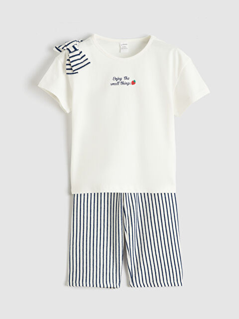 LCW Kids Kız Çocuk Baskılı Tişört ve Çizgili Pantolon - S6NA06Z1-FDU