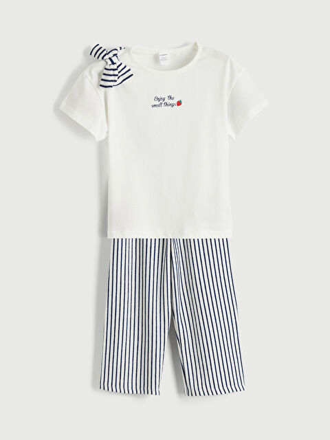 LCW Kids Kız Çocuk Baskılı Tişört ve Çizgili Pantolon - S6NA06Z1-FDU