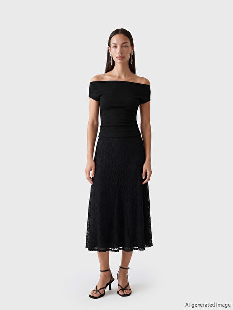 XSIDE Beli Lastikli Dantelli Kloş Etek