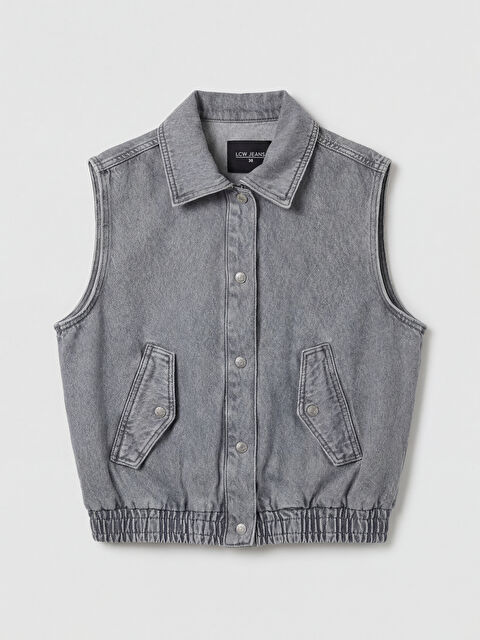 LCW Vision Gömlek Yaka Kadın Jean Yelek - S6NA96Z8-GRD