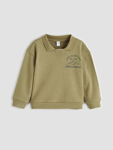 LCW Kids Polo Yaka Baskılı Erkek Çocuk Sweatshirt - S6NB03Z1-GVK