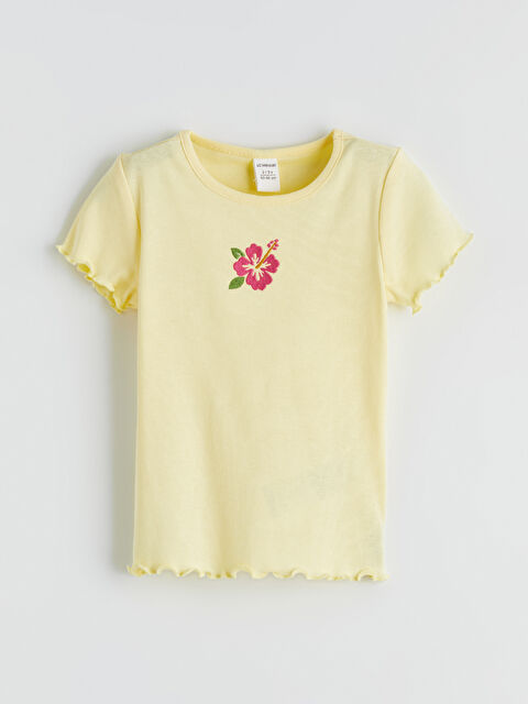 LCW ECO Bisiklet Yaka Nakışlı Kız Çocuk Tişört - S6NC30Z1-SAA