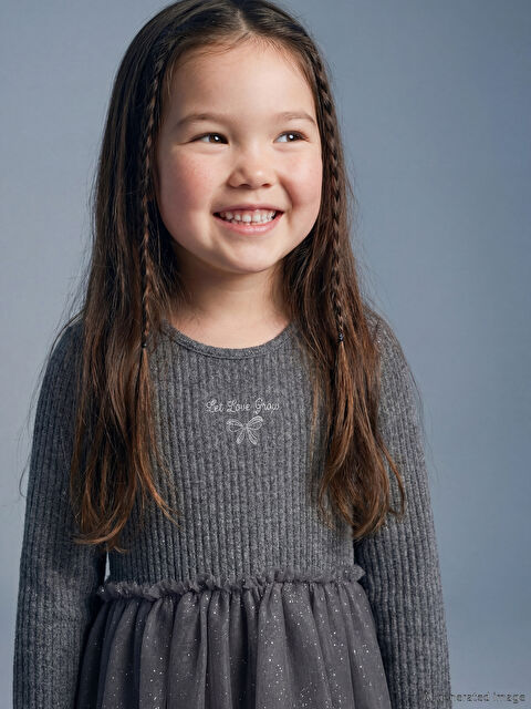 LCW Kids Bisiklet Yaka Nakışlı Kız Çocuk Tütü Elbise	 - S6NC39Z1-L8N