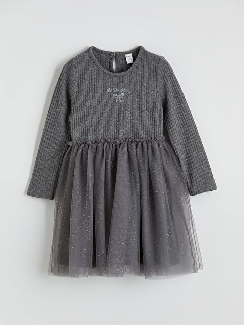 LCW Kids Bisiklet Yaka Nakışlı Kız Çocuk Tütü Elbise	 - S6NC39Z1-L8N