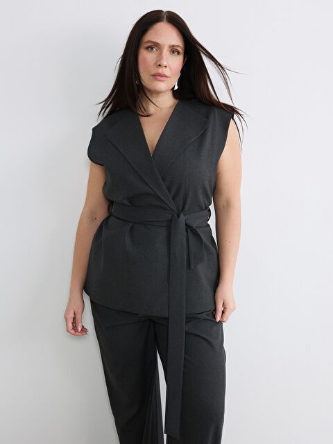 Soulife Kruvaze Yaka Kuşaklı Kadın Klasik Yelek - S6NC57Z8-CZM