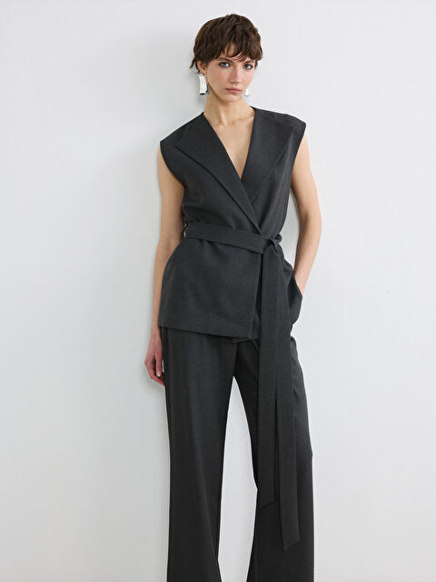 Soulife Kruvaze Yaka Kuşaklı Kadın Klasik Yelek - S6NC57Z8-CZM