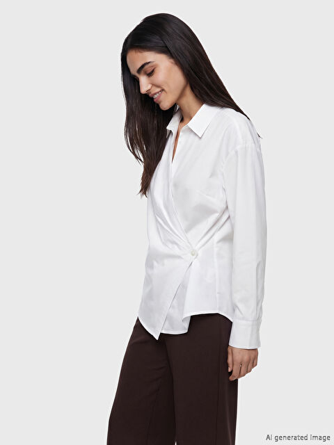 LCW STUDIO Kruvaze Yaka Poplin Kadın Gömlek - S6NC67Z8-Q6K