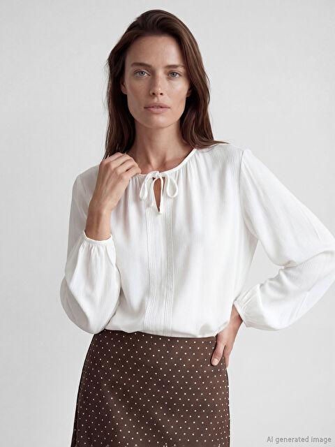 LCW Grace Bağlamalı Yaka Dokulu Bluz - S6NC77Z8-ZUY