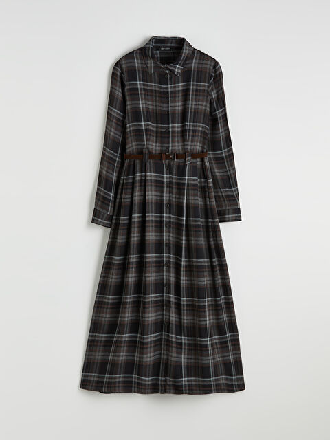 LCW Vision Beli Kemerli Ekose Gömlek Elbise - S6ND12Z8-LKX