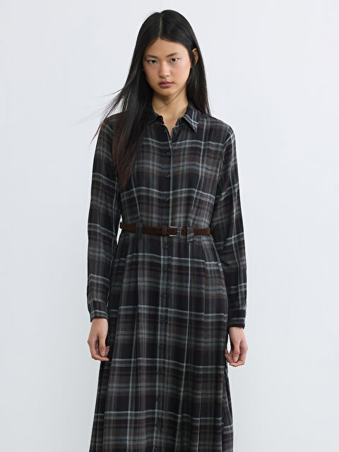 LCW Vision Beli Kemerli Ekose Gömlek Elbise - S6ND12Z8-LKX