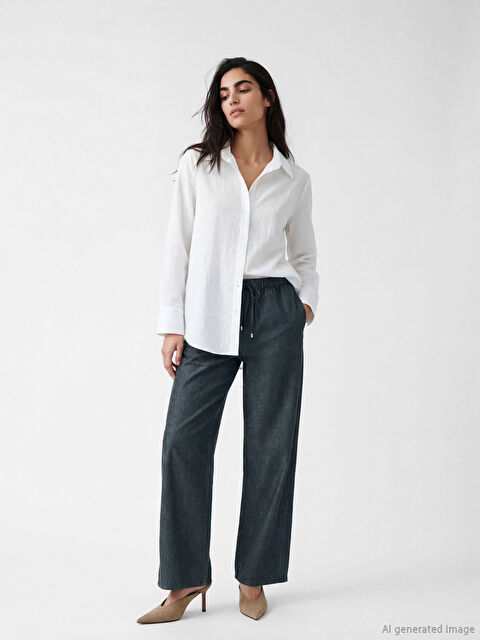 Natuvera Beli Lastikli Wideleg Fit Kadın Jean Pantolon - S6ND71Z8-ZZU