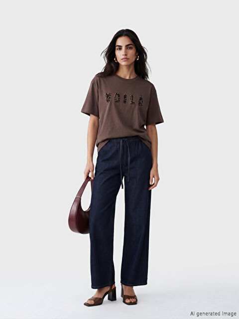 Natuvera Beli Lastikli Wideleg Kadın Jean Pantolon - S6ND72Z8-ZZU