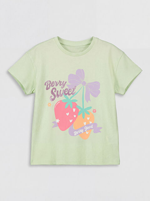 LCW Kids Bisiklet Yaka Baskılı Kız Çocuk Tişört