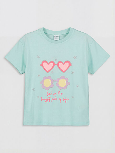 LCW Kids Bisiklet Yaka Kısa Kollu Baskılı Kız Çocuk Tişört