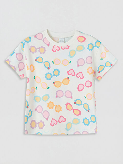 LCW Kids Bisiklet Yaka Desenli Kız Çocuk Tişört