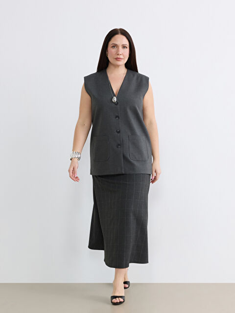 Soulife Beli Fermuarlı A Kesim Ekose Etek