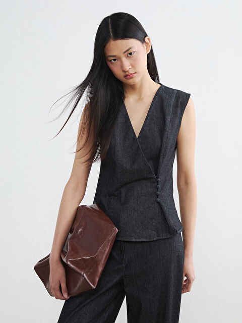 LCW Vision Kruvaze Yaka Kadın Jean Yelek - S6NF48Z8-309