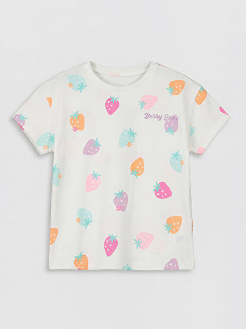 LCW Kids Bisiklet Yaka Çilek Baskılı Kız Çocuk Tişört