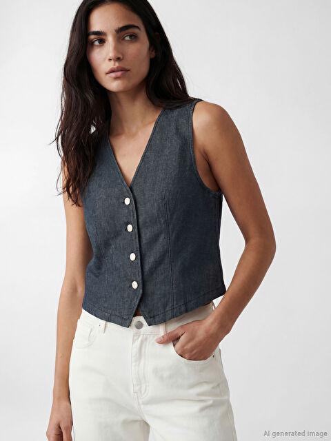 LCW Vision V Yaka Kadın Jean Yelek