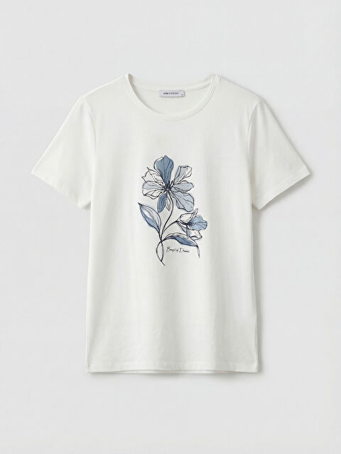 LCWAIKIKI Classic Bisiklet Yaka Çiçekli Kadın Tişört - S6NG96Z8-R9J