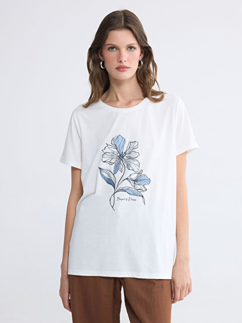 LCWAIKIKI Classic Tricou Floral cu Guler Rotund pentru Femei