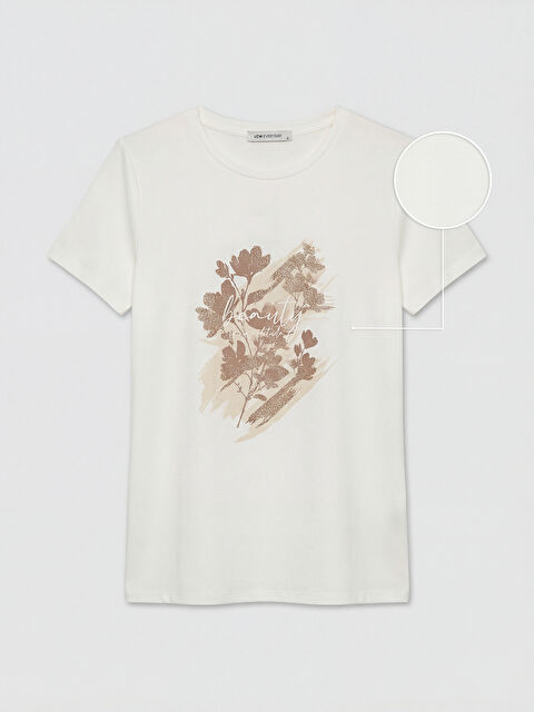 LCWAIKIKI Classic Bisiklet Yaka Baskılı Kadın Tişört - S6NH02Z8-R9J