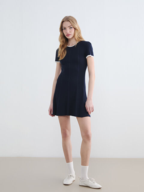 XSIDE Bisiklet Yaka Fırfırlı Mini Triko Elbise - S6NH07Z8-ZQM