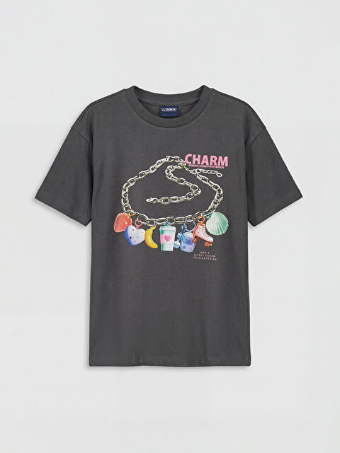 LCW Kids Bisiklet Yaka Baskılı Kız Çocuk Tişört - S6NH08Z4-HEF