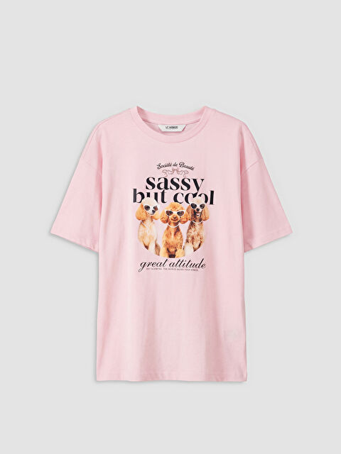 LCW Kids Bisiklet Yaka Baskılı Kız Çocuk Tişört - S6NH08Z4-QXC