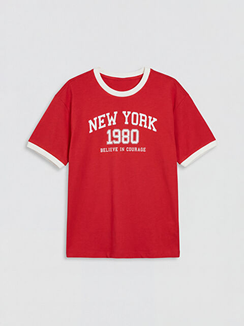 LCW Kids Bisiklet Yaka New York Baskılı Kız Çocuk Tişört - S6NH09Z4-HPW