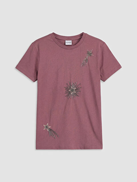 LCW Kids Bisiklet Yaka Boncuklu Kız Çocuk Tişört - S6NH22Z4-H7D