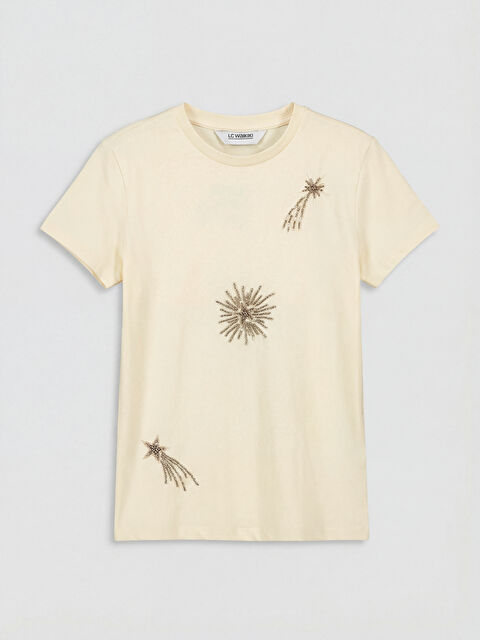 LCW Kids Bisiklet Yaka Boncuk İşlemeli Kız Çocuk Tişört - S6NH22Z4-ZS3