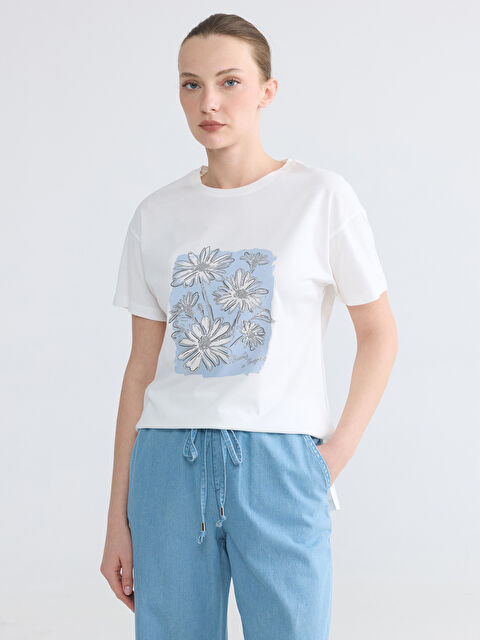 LCW EVERYDAY Bisiklet Yaka Baskılı Kadın Tişört