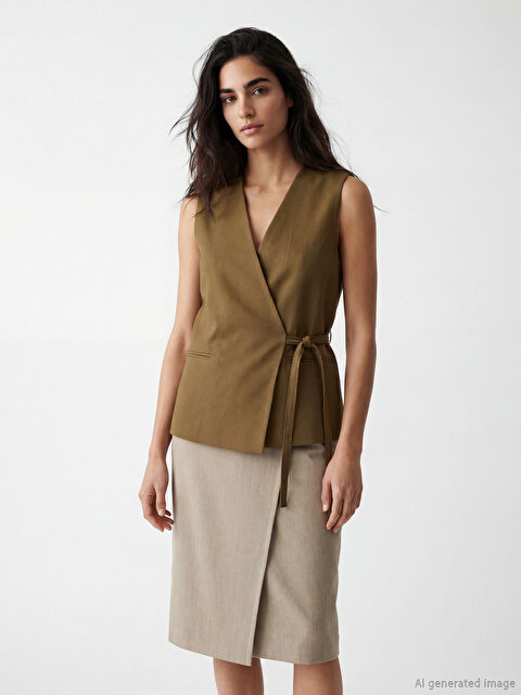 LCW Vision Kruvaze Yaka Kadın Klasik Yelek - S6NH87Z8-4SU