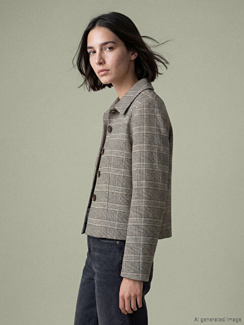 LCW Vision Gömlek Yaka Ekose Kadın Ceket - S6NI13Z8-LLL