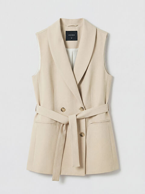 LCW Vision Kruvaze Yaka Beli Kuşaklı Kadın Klasik Yelek - S6NI15Z8-YE6