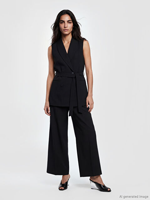 LCW Vision Kruvaze Yaka Beli Kuşaklı Kadın Klasik Yelek