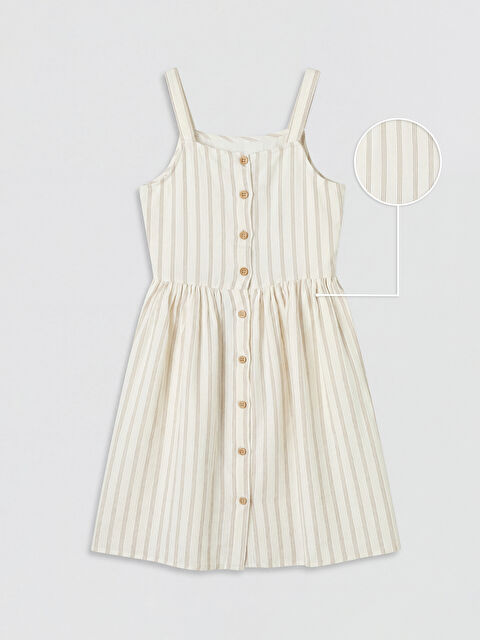 LCW Kids Kare Yaka Çizgili Kız Çocuk Elbise