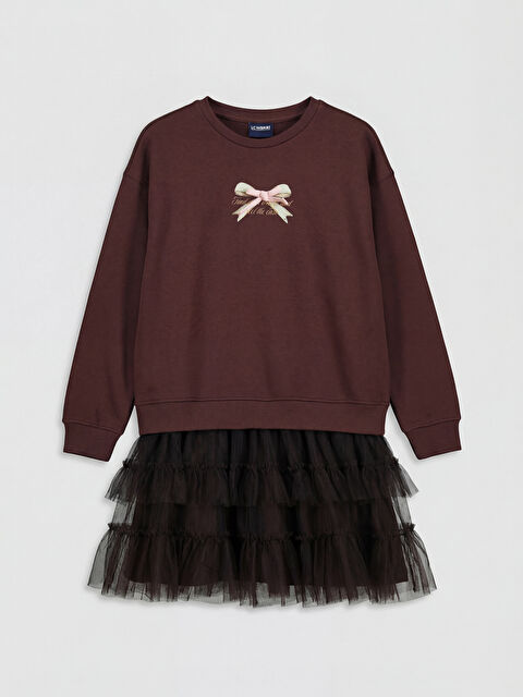 LCW Kids Bisiklet Yaka Baskılı Tül Detaylı Kız Çocuk Elbise - S6NI49Z4-HJN