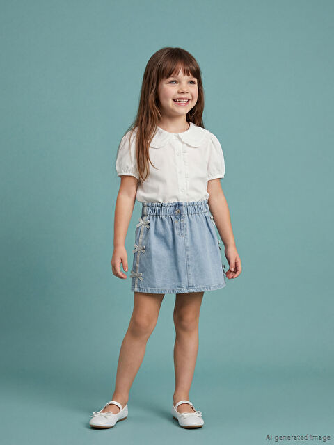 LCW Kids Beli Lastikli Fiyonklu Kız Çocuk Jean Etek - S6NI75Z1-507