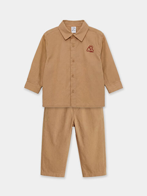 LCW baby Nakışlı Erkek Bebek Gabardin Gömlek ve Pantolon - S6NJ20Z1-JSA