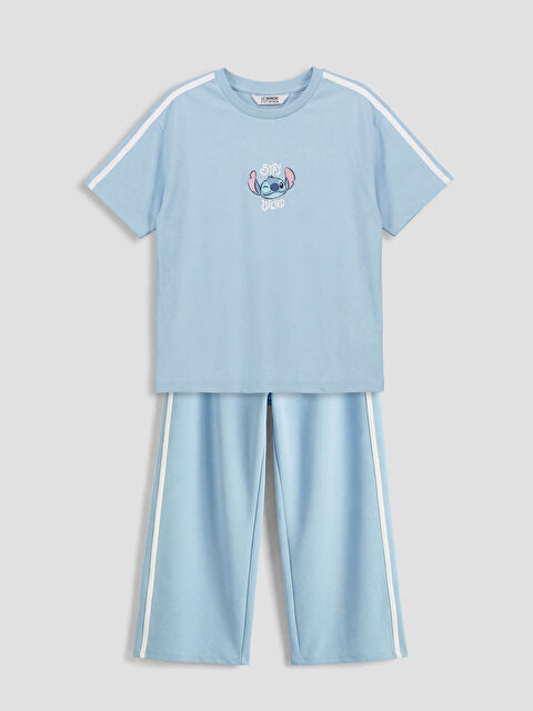 LCW Kids Stitch Baskılı Kız Çocuk Tişört ve Eşofman Altı - S6NJ49Z4-YTE
