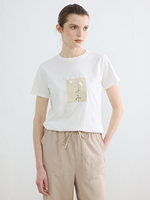 LCW EVERYDAY Bisiklet Yaka Baskılı Kadın Tişört