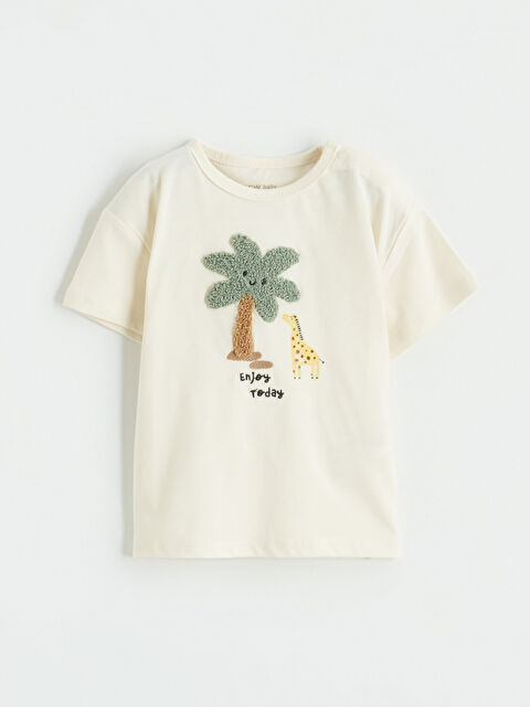 LCW baby Bisiklet Yaka Nakışlı Erkek Bebek Tişört