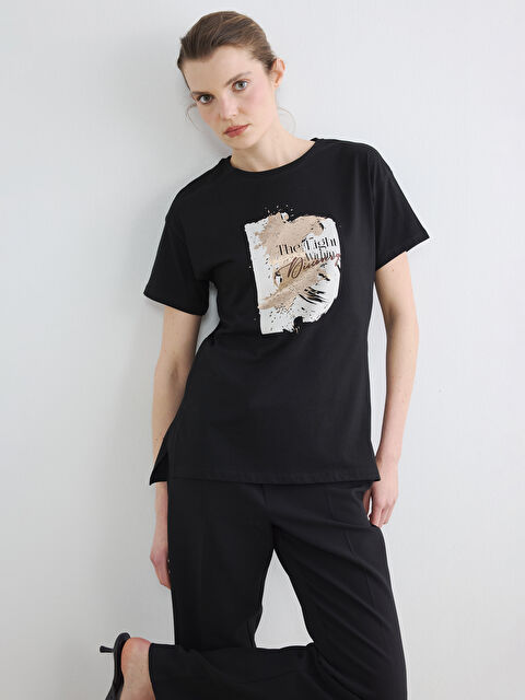 LCW EVERYDAY Bisiklet Yaka Baskılı Kadın Tişört